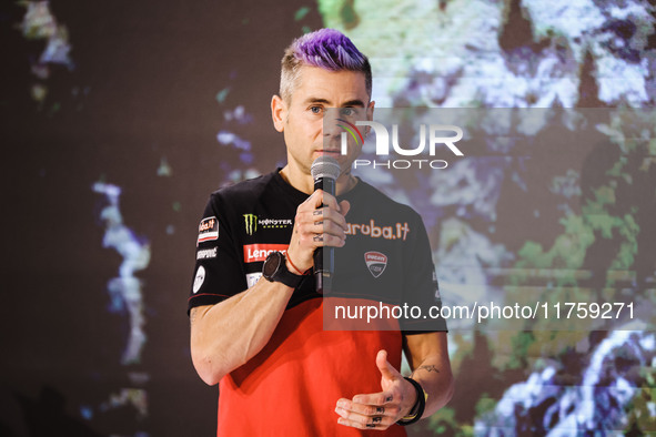 Alvaro Bautista attends the 110th edition of the EICMA Milan Motorcycle Show at Rho Fiera Milano in Milan, Italy, on November 8, 2024. 