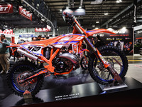 A general view of a motorcycle display at the Beta stand during the 110th edition of EICMA Milan Motorcycle Show at Rho Fiera Milano in Mila...