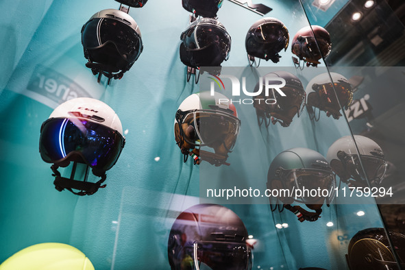 A general view of a motorcycle display at the exhibition stand during the 110th edition of EICMA Milan Motorcycle Show at Rho Fiera Milano i...