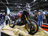 A general view of a motorcycle display at the Aprilia stand during the 110th edition of EICMA Milan Motorcycle Show at Rho Fiera Milano in M...