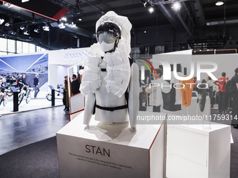 A general view of a motorcycle display at the exhibition stand during the 110th edition of EICMA Milan Motorcycle Show at Rho Fiera Milano i...