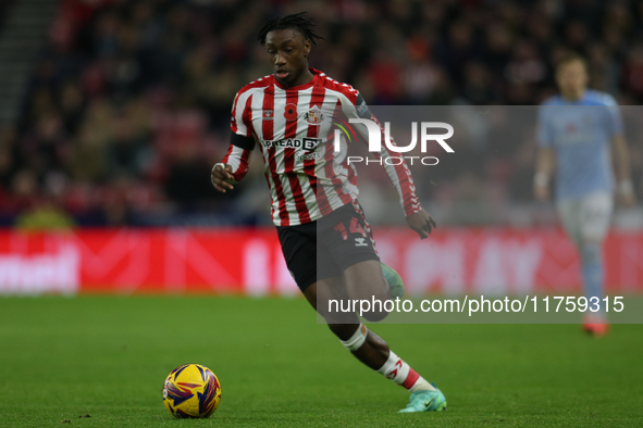 Romaine Mundle of Sunderland plays during the Sky Bet Championship match between Sunderland and Coventry City at the Stadium Of Light in Sun...