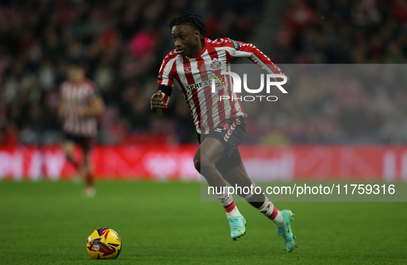 Romaine Mundle of Sunderland plays during the Sky Bet Championship match between Sunderland and Coventry City at the Stadium Of Light in Sun...