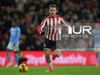 Aaron Connolly of Sunderland plays during the Sky Bet Championship match between Sunderland and Coventry City at the Stadium Of Light in Sun...