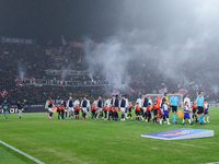 Players and match officials make their way out into the pitch during the UEFA Champions League 2024/25 League Phase MD4 match between Bologn...