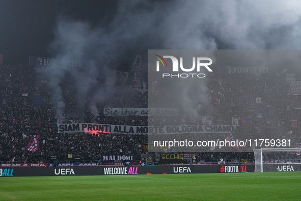 Supporters of Bologna FC during the UEFA Champions League 2024/25 League Phase MD4 match between Bologna FC and AS Monaco at Stadio Renato D...