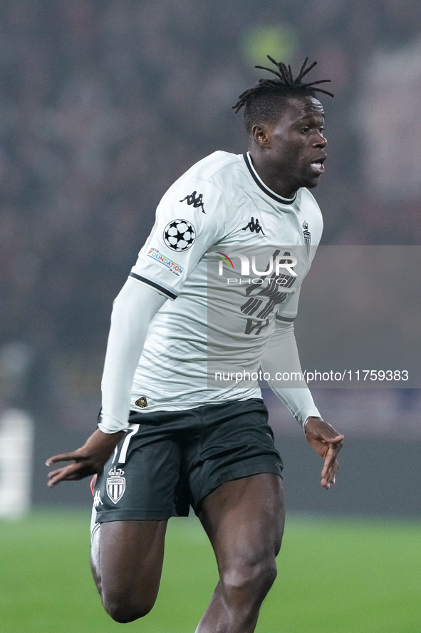 Wilfried Singo of AS Monaco during the UEFA Champions League 2024/25 League Phase MD4 match between Bologna FC and AS Monaco at Stadio Renat...