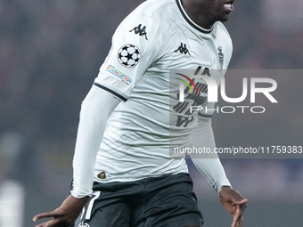 Wilfried Singo of AS Monaco during the UEFA Champions League 2024/25 League Phase MD4 match between Bologna FC and AS Monaco at Stadio Renat...