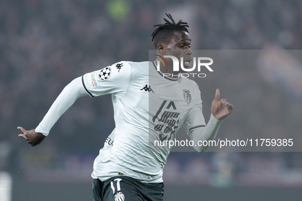 Wilfried Singo of AS Monaco during the UEFA Champions League 2024/25 League Phase MD4 match between Bologna FC and AS Monaco at Stadio Renat...