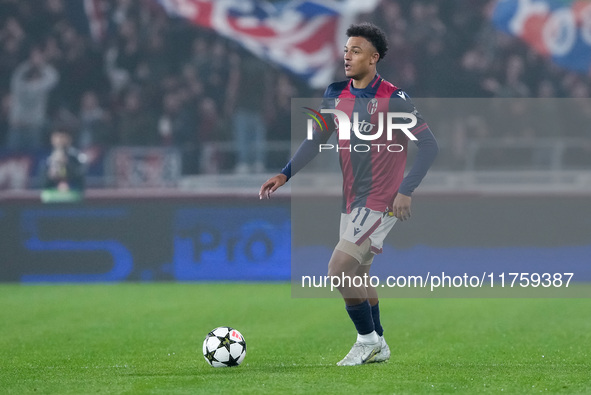 Dan Ndoye of Bologna FC during the UEFA Champions League 2024/25 League Phase MD4 match between Bologna FC and AS Monaco at Stadio Renato Da...