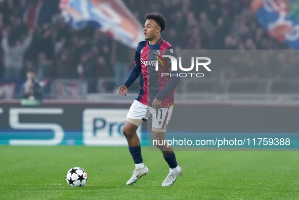 Dan Ndoye of Bologna FC during the UEFA Champions League 2024/25 League Phase MD4 match between Bologna FC and AS Monaco at Stadio Renato Da...