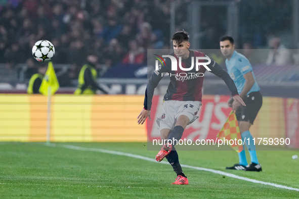 Juan Miranda of Bologna FC during the UEFA Champions League 2024/25 League Phase MD4 match between Bologna FC and AS Monaco at Stadio Renato...