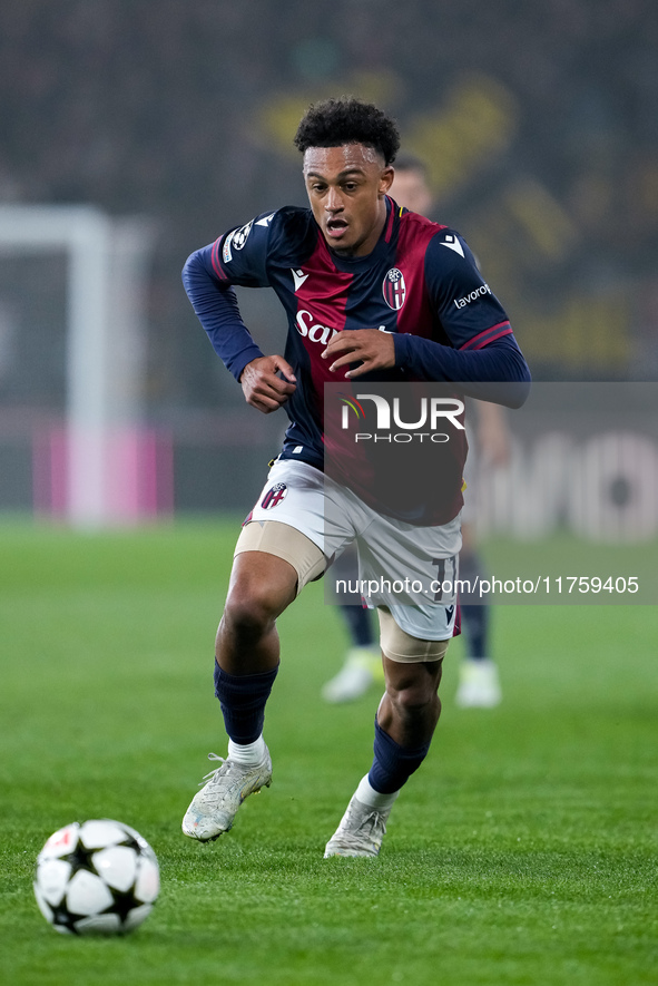 Dan Ndoye of Bologna FC during the UEFA Champions League 2024/25 League Phase MD4 match between Bologna FC and AS Monaco at Stadio Renato Da...