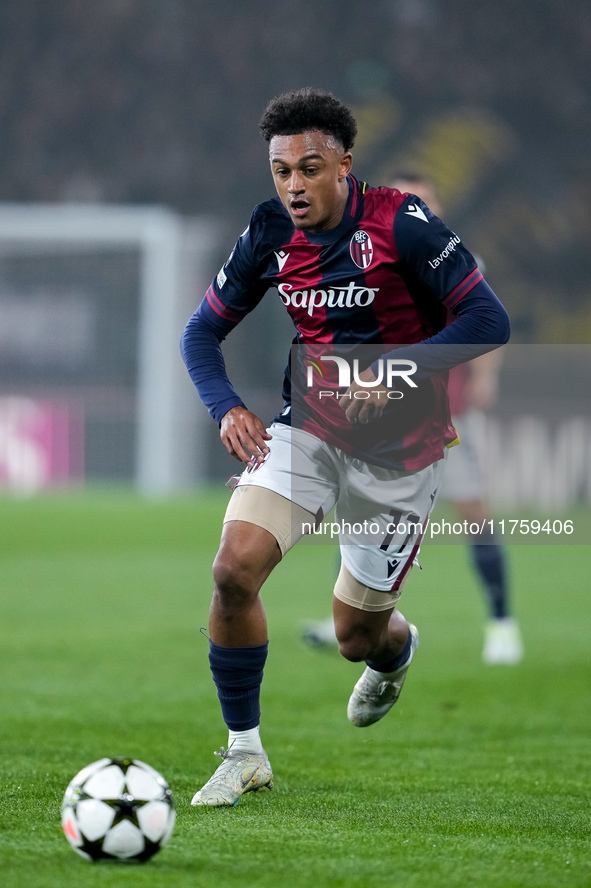 Dan Ndoye of Bologna FC during the UEFA Champions League 2024/25 League Phase MD4 match between Bologna FC and AS Monaco at Stadio Renato Da...