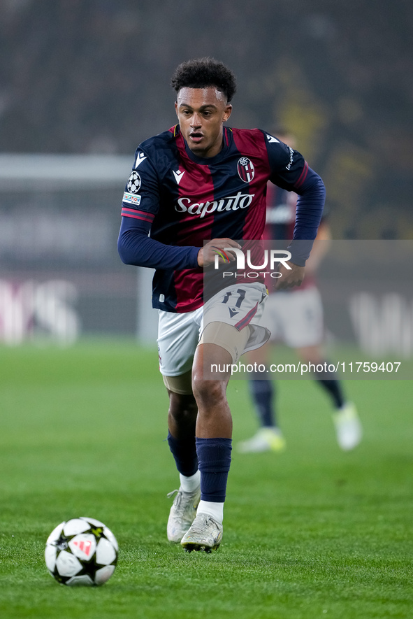 Dan Ndoye of Bologna FC during the UEFA Champions League 2024/25 League Phase MD4 match between Bologna FC and AS Monaco at Stadio Renato Da...