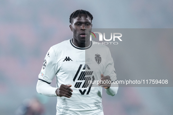 Wilfried Singo of AS Monaco looks on during the UEFA Champions League 2024/25 League Phase MD4 match between Bologna FC and AS Monaco at Sta...