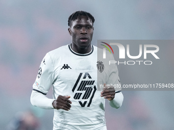 Wilfried Singo of AS Monaco looks on during the UEFA Champions League 2024/25 League Phase MD4 match between Bologna FC and AS Monaco at Sta...