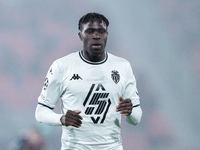 Wilfried Singo of AS Monaco looks on during the UEFA Champions League 2024/25 League Phase MD4 match between Bologna FC and AS Monaco at Sta...