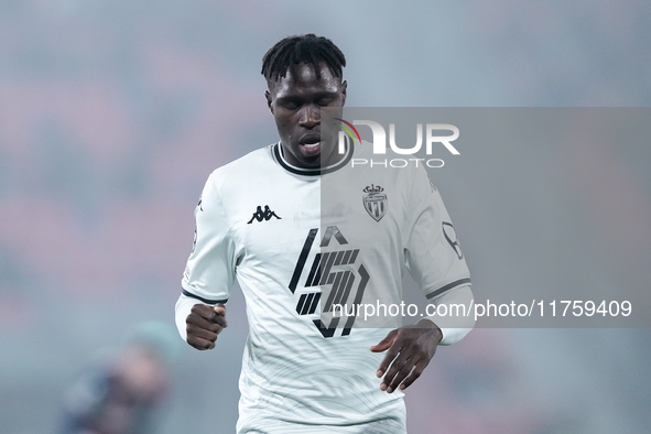 Wilfried Singo of AS Monaco looks dejected during the UEFA Champions League 2024/25 League Phase MD4 match between Bologna FC and AS Monaco...