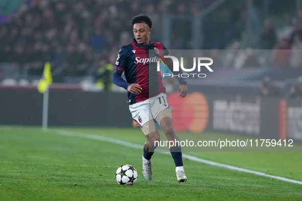 Dan Ndoye of Bologna FC during the UEFA Champions League 2024/25 League Phase MD4 match between Bologna FC and AS Monaco at Stadio Renato Da...