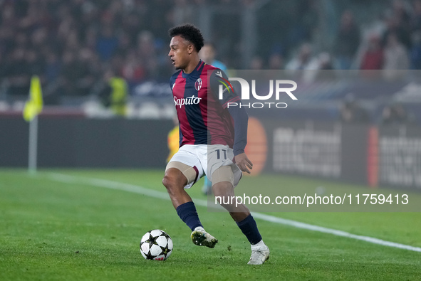 Dan Ndoye of Bologna FC during the UEFA Champions League 2024/25 League Phase MD4 match between Bologna FC and AS Monaco at Stadio Renato Da...