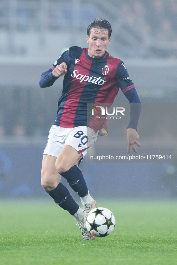 Giovanni Fabbian of Bologna FC during the UEFA Champions League 2024/25 League Phase MD4 match between Bologna FC and AS Monaco at Stadio Re...