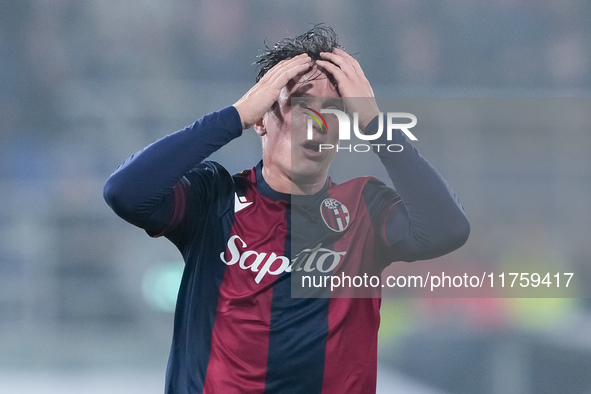 Giovanni Fabbian of Bologna FC looks dejected during the UEFA Champions League 2024/25 League Phase MD4 match between Bologna FC and AS Mona...