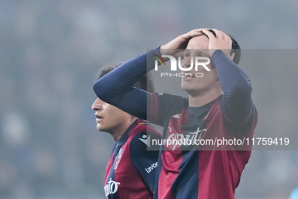 Giovanni Fabbian of Bologna FC looks dejected during the UEFA Champions League 2024/25 League Phase MD4 match between Bologna FC and AS Mona...