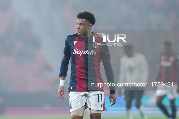 Dan Ndoye of Bologna FC looks on during the UEFA Champions League 2024/25 League Phase MD4 match between Bologna FC and AS Monaco at Stadio...