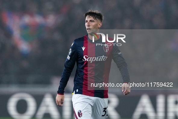 Juan Miranda of Bologna FC looks on during the UEFA Champions League 2024/25 League Phase MD4 match between Bologna FC and AS Monaco at Stad...