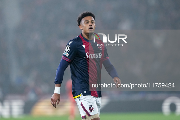 Dan Ndoye of Bologna FC looks on during the UEFA Champions League 2024/25 League Phase MD4 match between Bologna FC and AS Monaco at Stadio...