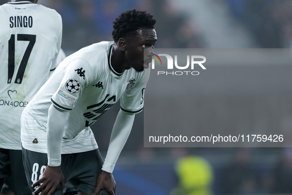 Soungoutou Magassa of AS Monaco looks on during the UEFA Champions League 2024/25 League Phase MD4 match between Bologna FC and AS Monaco at...