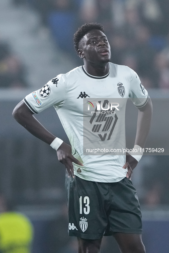 Christian Mawissa of AS Monaco looks on during the UEFA Champions League 2024/25 League Phase MD4 match between Bologna FC and AS Monaco at...