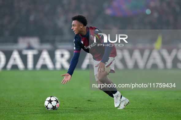 Dan Ndoye of Bologna FC during the UEFA Champions League 2024/25 League Phase MD4 match between Bologna FC and AS Monaco at Stadio Renato Da...