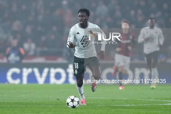 Soungoutou Magassa of AS Monaco during the UEFA Champions League 2024/25 League Phase MD4 match between Bologna FC and AS Monaco at Stadio R...