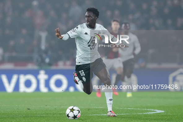 Soungoutou Magassa of AS Monaco during the UEFA Champions League 2024/25 League Phase MD4 match between Bologna FC and AS Monaco at Stadio R...