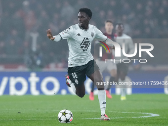 Soungoutou Magassa of AS Monaco during the UEFA Champions League 2024/25 League Phase MD4 match between Bologna FC and AS Monaco at Stadio R...