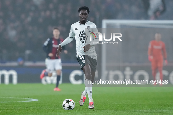 Soungoutou Magassa of AS Monaco during the UEFA Champions League 2024/25 League Phase MD4 match between Bologna FC and AS Monaco at Stadio R...