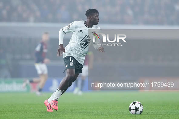 Wilfried Singo of AS Monaco during the UEFA Champions League 2024/25 League Phase MD4 match between Bologna FC and AS Monaco at Stadio Renat...