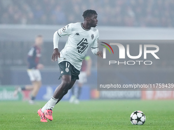 Wilfried Singo of AS Monaco during the UEFA Champions League 2024/25 League Phase MD4 match between Bologna FC and AS Monaco at Stadio Renat...