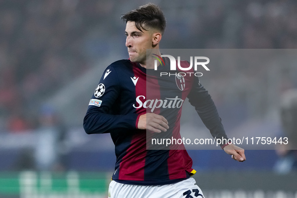 Juan Miranda of Bologna FC looks on during the UEFA Champions League 2024/25 League Phase MD4 match between Bologna FC and AS Monaco at Stad...