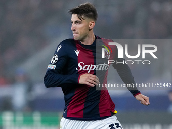 Juan Miranda of Bologna FC looks on during the UEFA Champions League 2024/25 League Phase MD4 match between Bologna FC and AS Monaco at Stad...