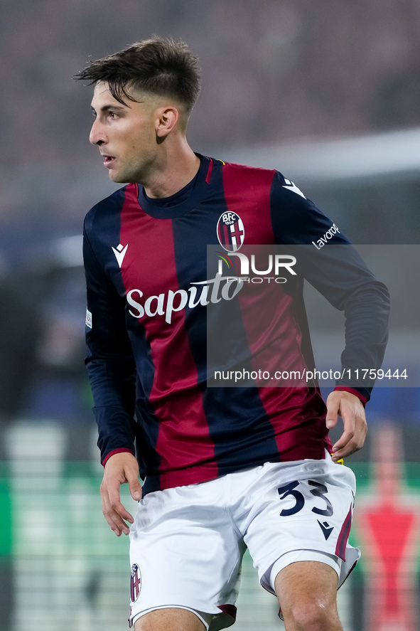 Juan Miranda of Bologna FC looks on during the UEFA Champions League 2024/25 League Phase MD4 match between Bologna FC and AS Monaco at Stad...