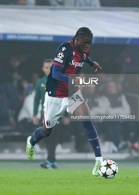 Samuel Iling-Junior of Bologna FC during the UEFA Champions League 2024/25 League Phase MD4 match between Bologna FC and AS Monaco at Stadio...