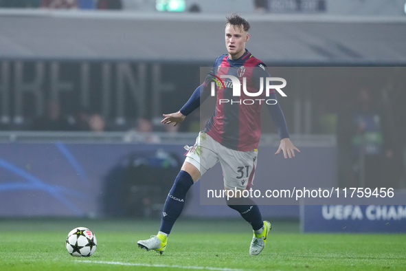 Sam Beukema of Bologna FC during the UEFA Champions League 2024/25 League Phase MD4 match between Bologna FC and AS Monaco at Stadio Renato...