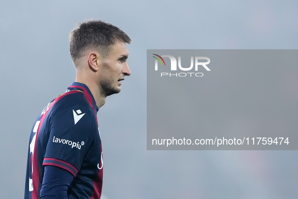 Stefan Posch of Bologna FC looks on during the UEFA Champions League 2024/25 League Phase MD4 match between Bologna FC and AS Monaco at Stad...