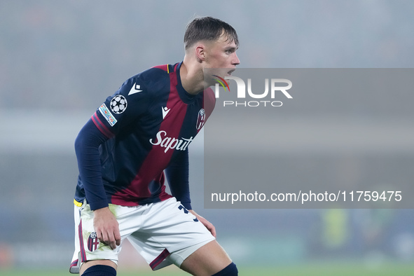 Sam Beukema of Bologna FC looks on during the UEFA Champions League 2024/25 League Phase MD4 match between Bologna FC and AS Monaco at Stadi...