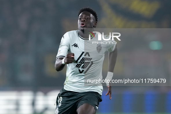 Christian Mawissa of AS Monaco during the UEFA Champions League 2024/25 League Phase MD4 match between Bologna FC and AS Monaco at Stadio Re...