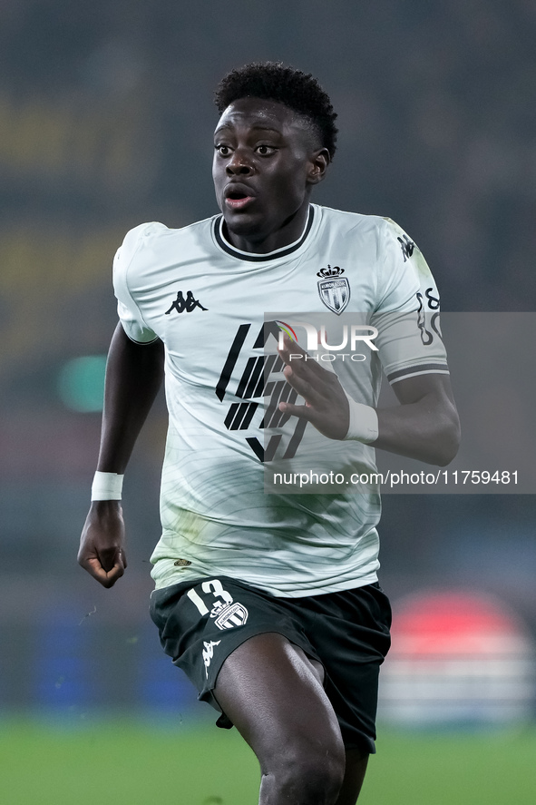 Christian Mawissa of AS Monaco during the UEFA Champions League 2024/25 League Phase MD4 match between Bologna FC and AS Monaco at Stadio Re...