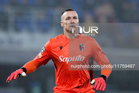 Lukasz Skorupski of Bologna FC looks on during the UEFA Champions League 2024/25 League Phase MD4 match between Bologna FC and AS Monaco at...